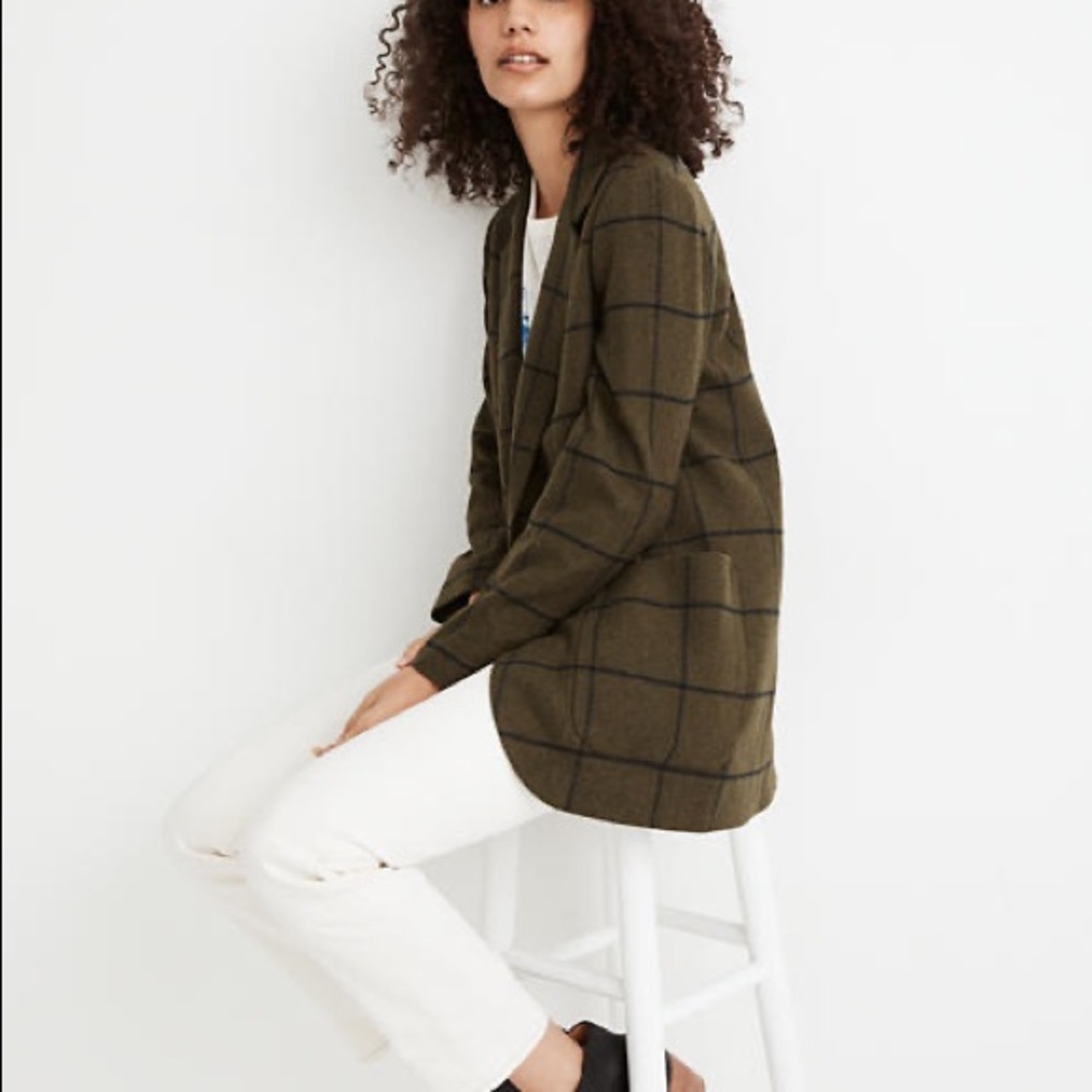 Madewell Larsen Blazer Jacket Green Windowpane Plaid View 3